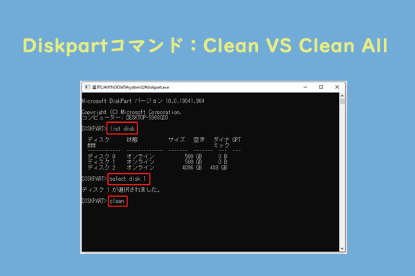 Diskpartコマンドによるディスク データの消去：Clean VS Clean All