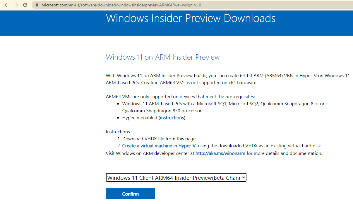 ARM版Windows 11のInsider Previewをダウンロード