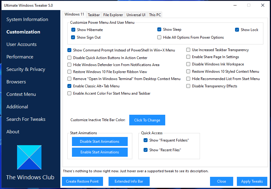 Ultimate Windows Tweaker 5.0 for Windows 11