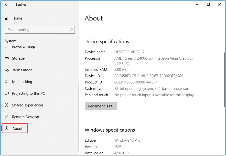 設定からコンピューターのスペック Windows 10 を確認する方法