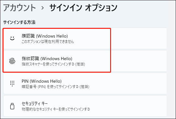 Windows11 サインインオプション