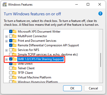 SMB 1.0/CIFS ファイル共有サポートを確認する