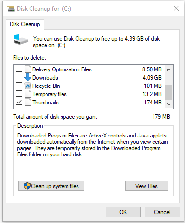 Windows 10のディスククリーンアップ経由で一時ファイルを削除する