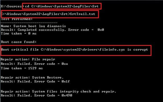 cd C:WindowsSystem32LogFilesSrt