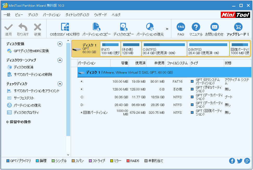MiniTool Partition Wizardのメイン画面
