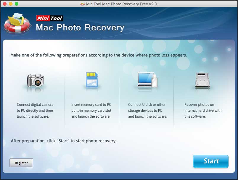MiniTool Mac Photo Recoveryのメインインターフェイス