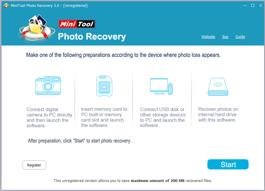 MiniTool Photo Recoveryのメインインターフェース