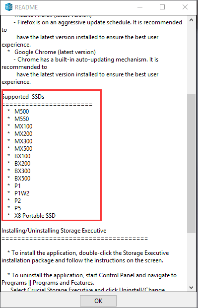 Crucial Storage ExecutiveのSSDサポートリスト