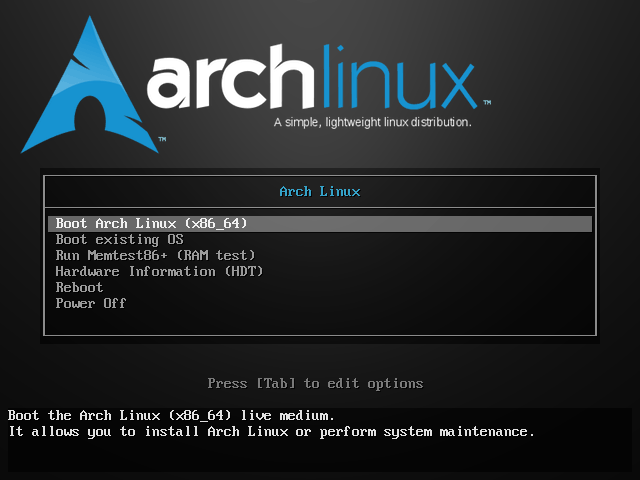 Boot Arch Linux (x86_64)