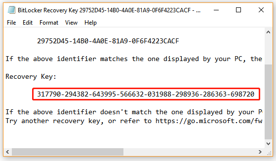 文書ファイル内のBitLocker回復キーを検索