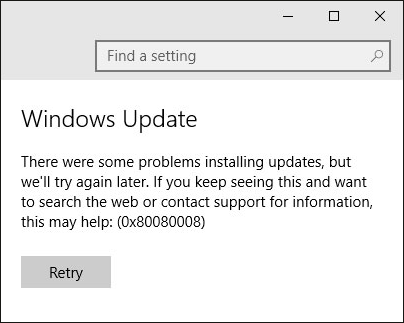 Windows updateエラー0x80080008