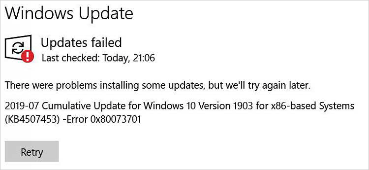 WindowsUpdateエラー0x80073701