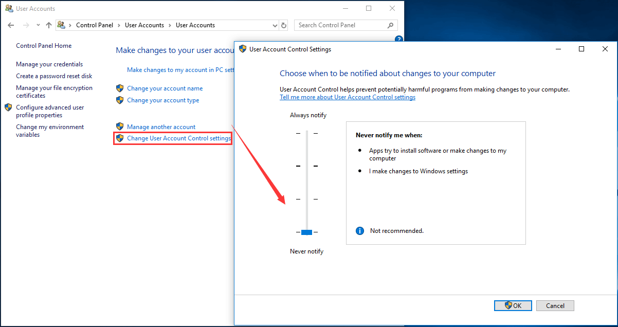 UAC Windows 10 コントロール パネルを無効にする